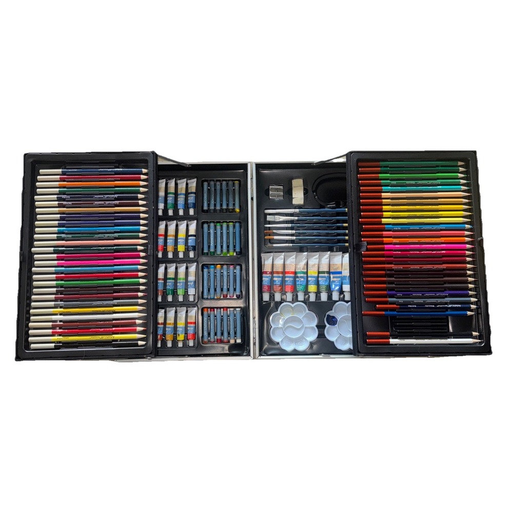 Artists Loft Set Color & Watercolor Pencils Acrylic Paints Brushes Oil Case